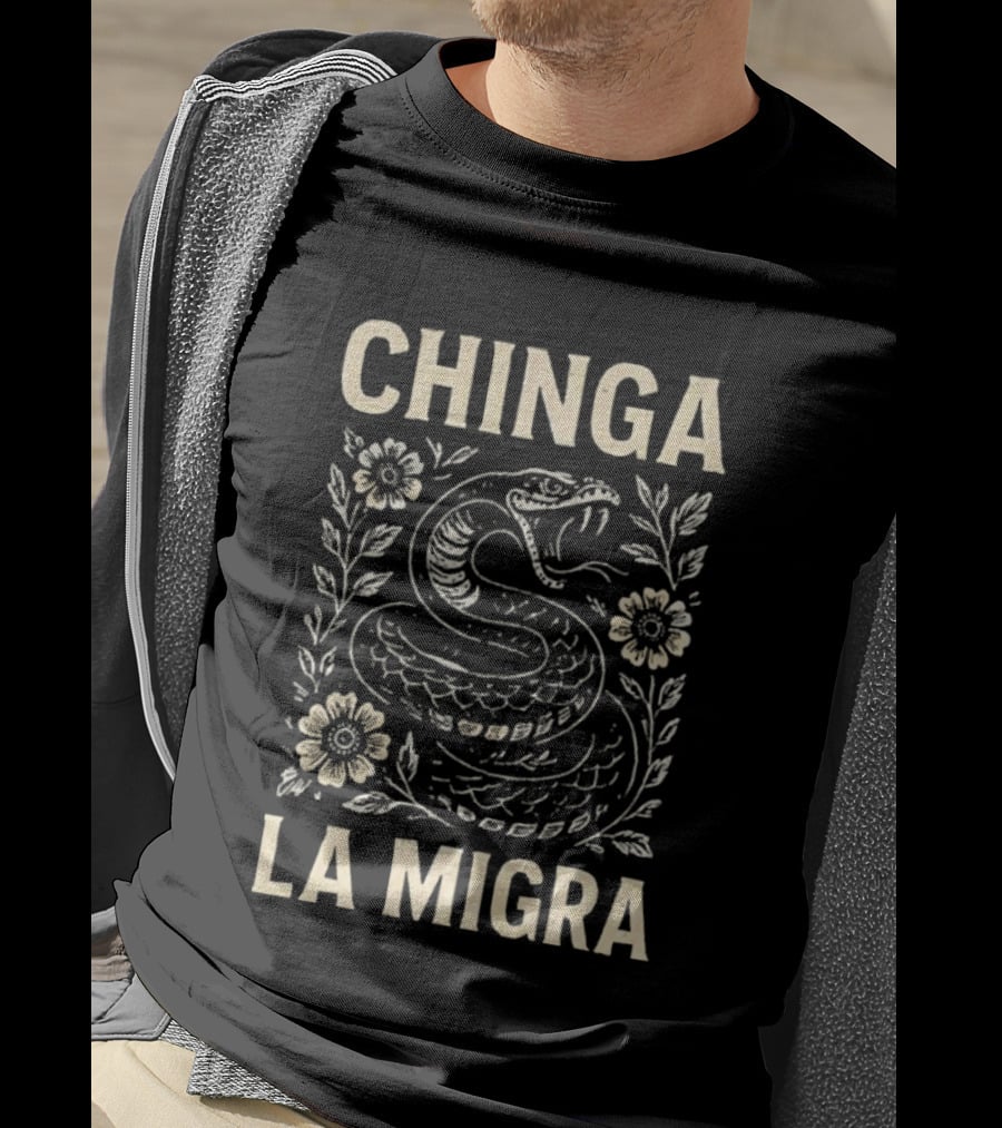 Chinga La Migra Snake And Floral T-Shirt