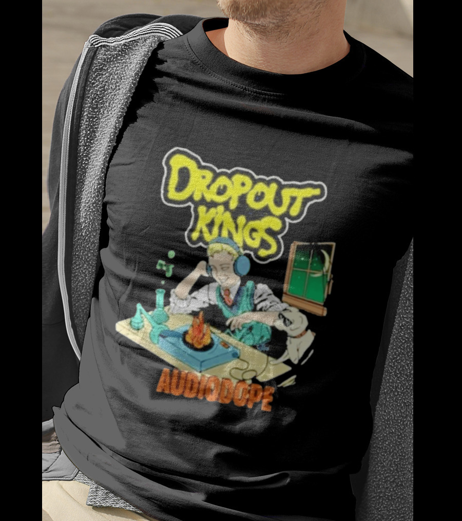 Dropout Kings Audio Dope Scientist Listening With Headphones And Chemistry Setup T-Shirt