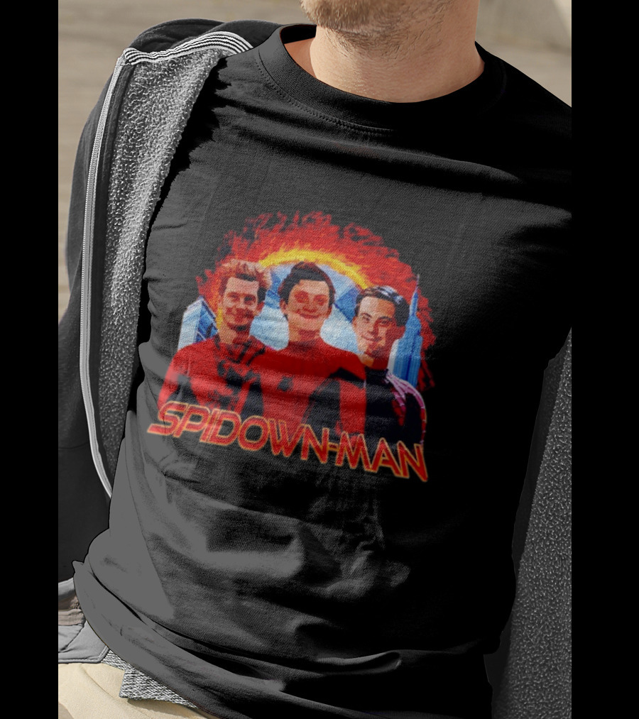 Spidown Man Trio Mashup With Fire And Spider Web T-Shirt
