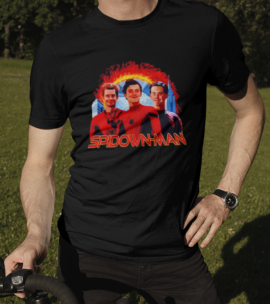 Spidown Man Trio Mashup With Fire And Spider Web T-Shirt