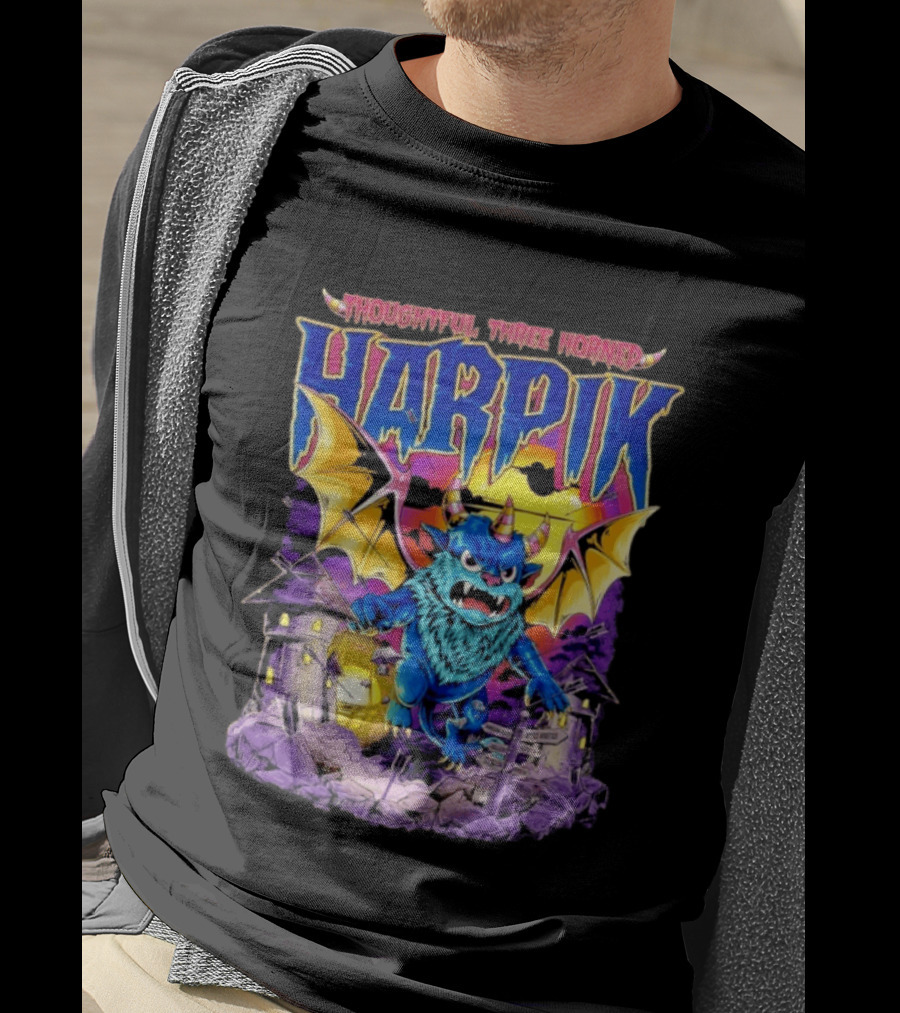 Thoughtful Three Horned Harpik Monster Panorama T-Shirt