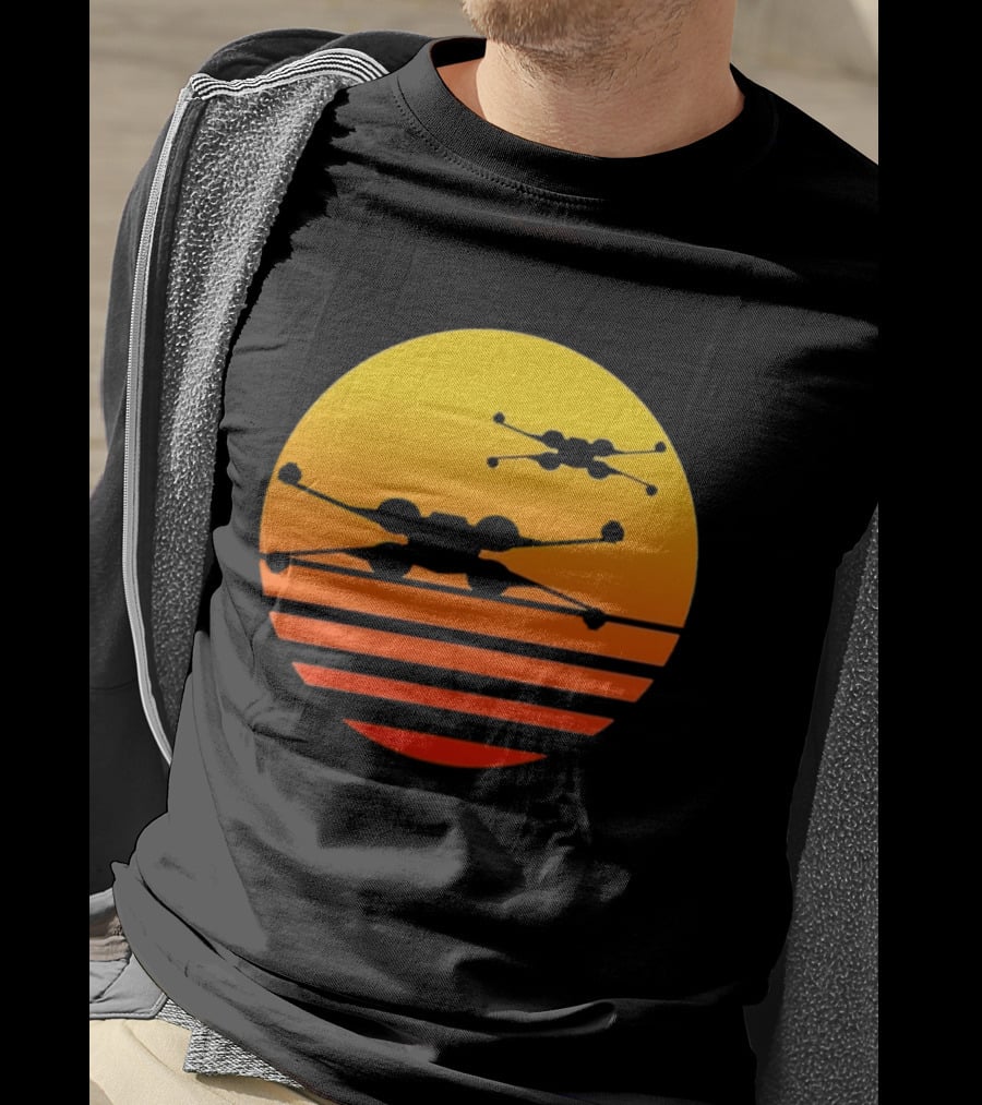 Ctrljoy X Wing Sunset Retro Sci Fi Aesthetic T-Shirt