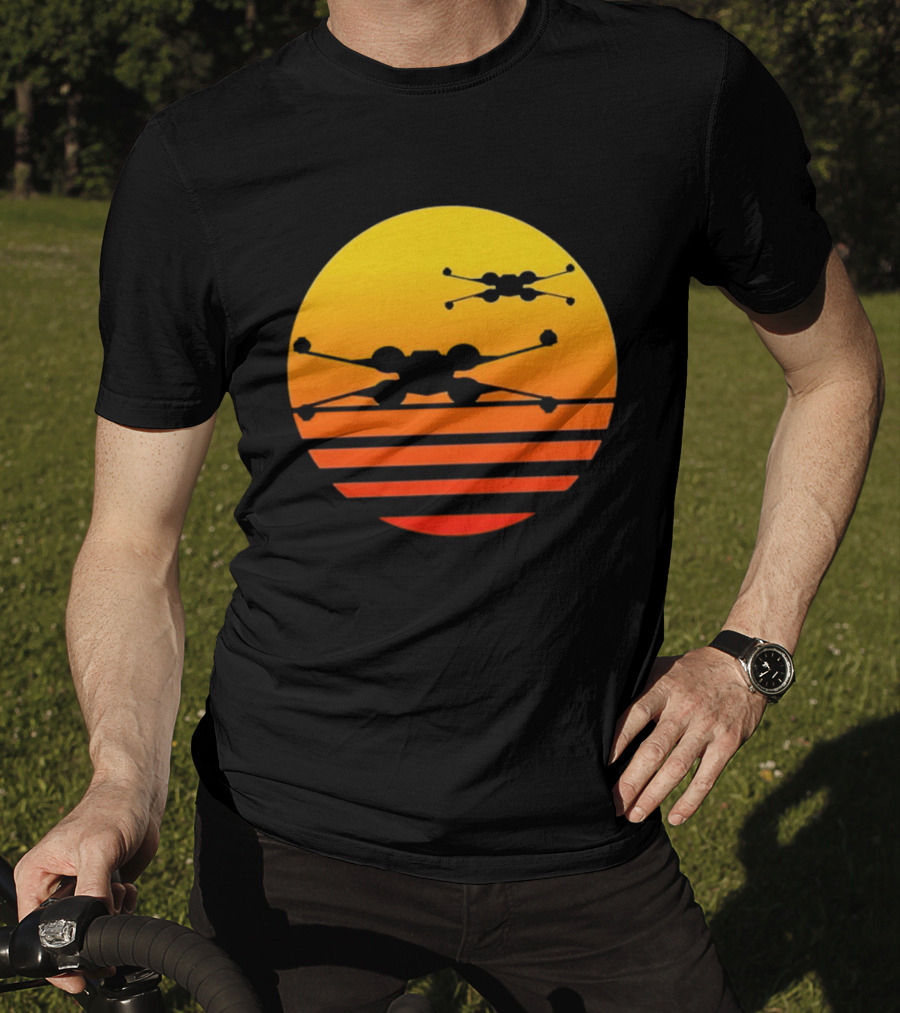 Ctrljoy X Wing Sunset Retro Sci Fi Aesthetic T-Shirt