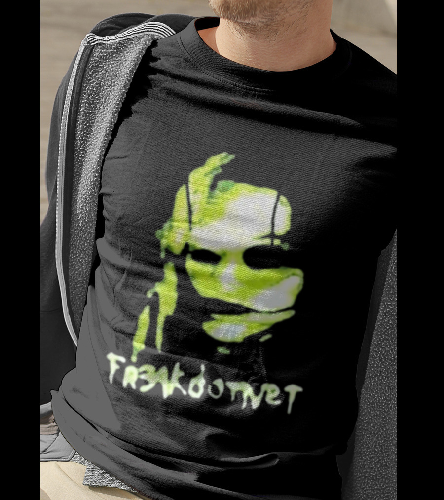 Fr3ak Fr3akdotnet Abstract Glitch Face Green Streaks T-Shirt