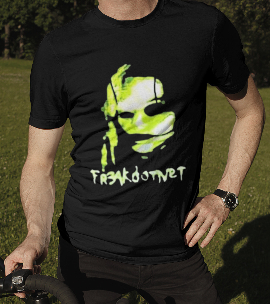 Fr3ak Fr3akdotnet Abstract Glitch Face Green Streaks T-Shirt