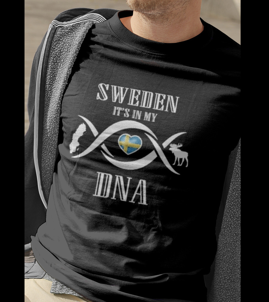 Sweden It's In My DNA Flag Heart With Moose And Viking T-Shirt