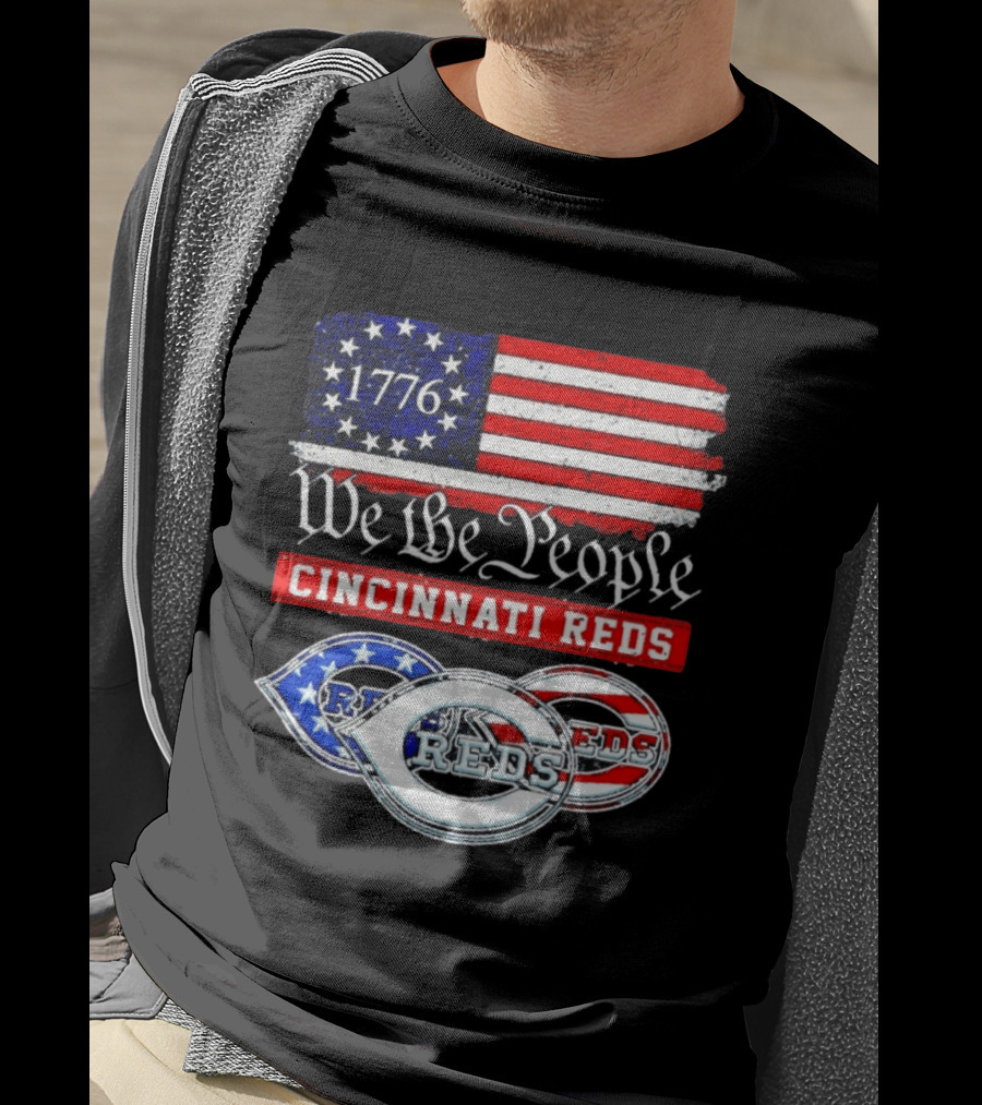 We The People 1776 Cincinnati Reds American Flag T-Shirt