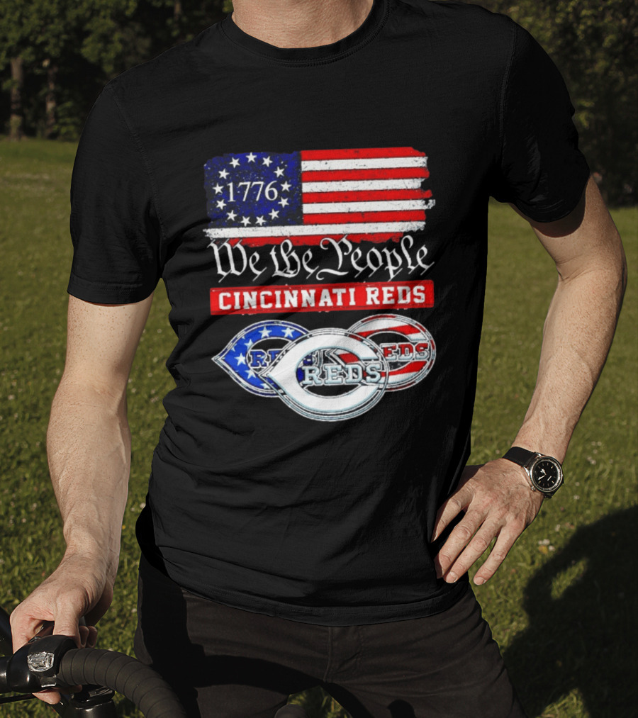 We The People 1776 Cincinnati Reds American Flag T-Shirt