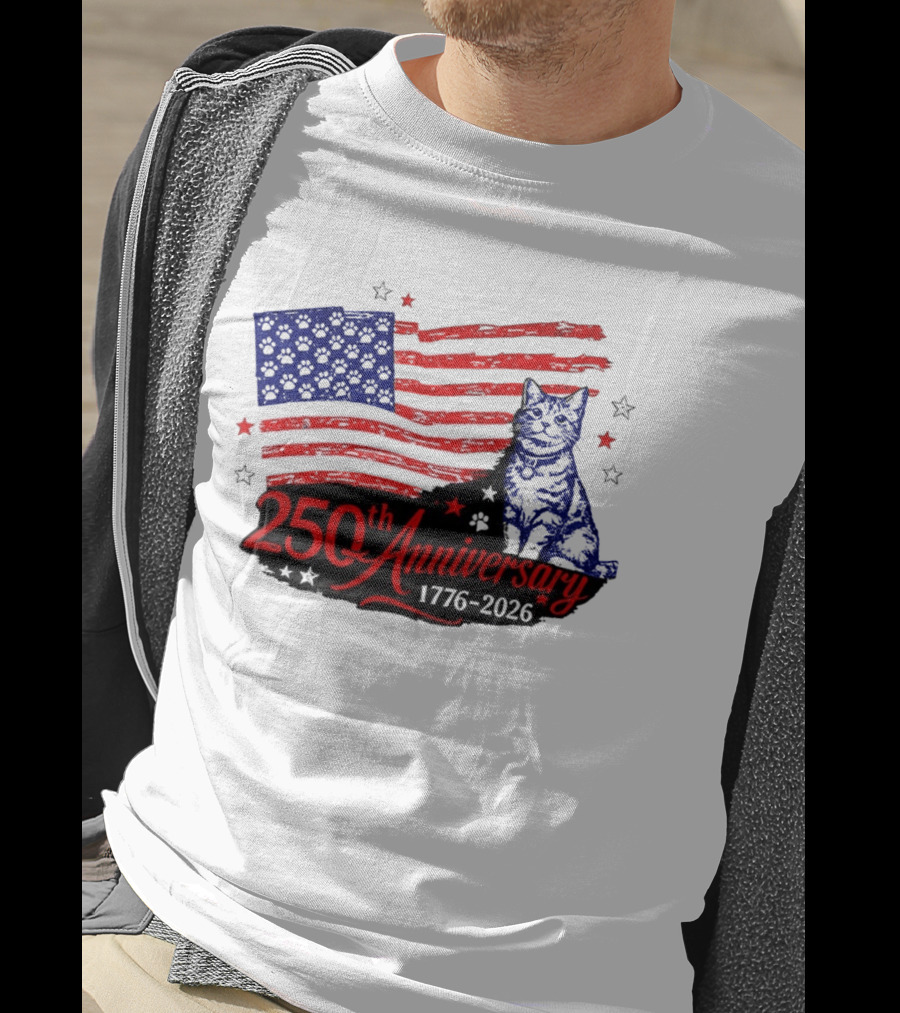Abolish Ice Defund Resist Protest Cat With 250th Anniversary 1776 2026 USA Flag T-Shirt