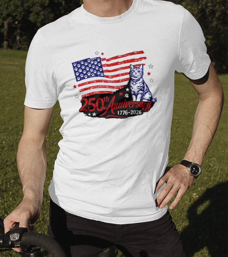 Abolish Ice Defund Resist Protest Cat With 250th Anniversary 1776 2026 USA Flag T-Shirt