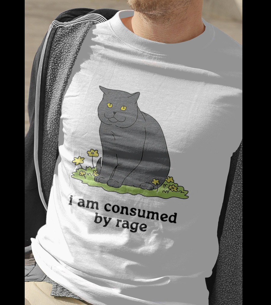 Cat I Am Consumed By Rage Sitting With Yellow Flowers T-Shirt