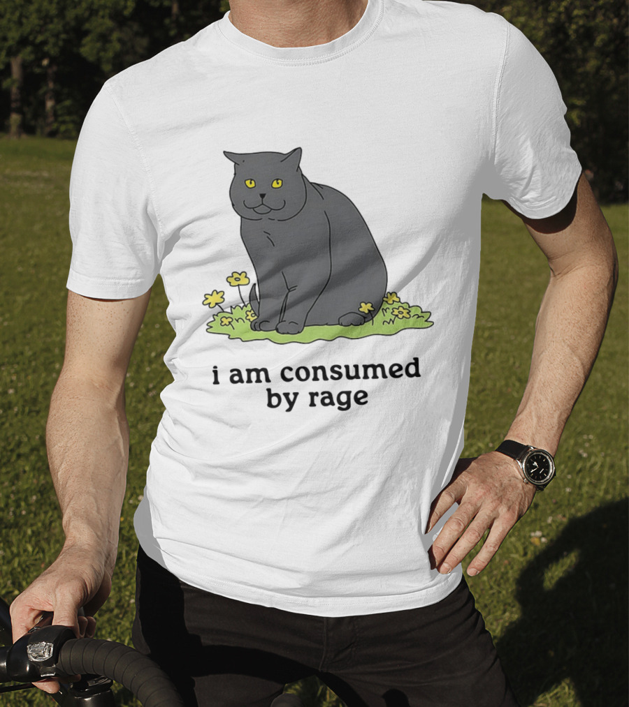 Cat I Am Consumed By Rage Sitting With Yellow Flowers T-Shirt