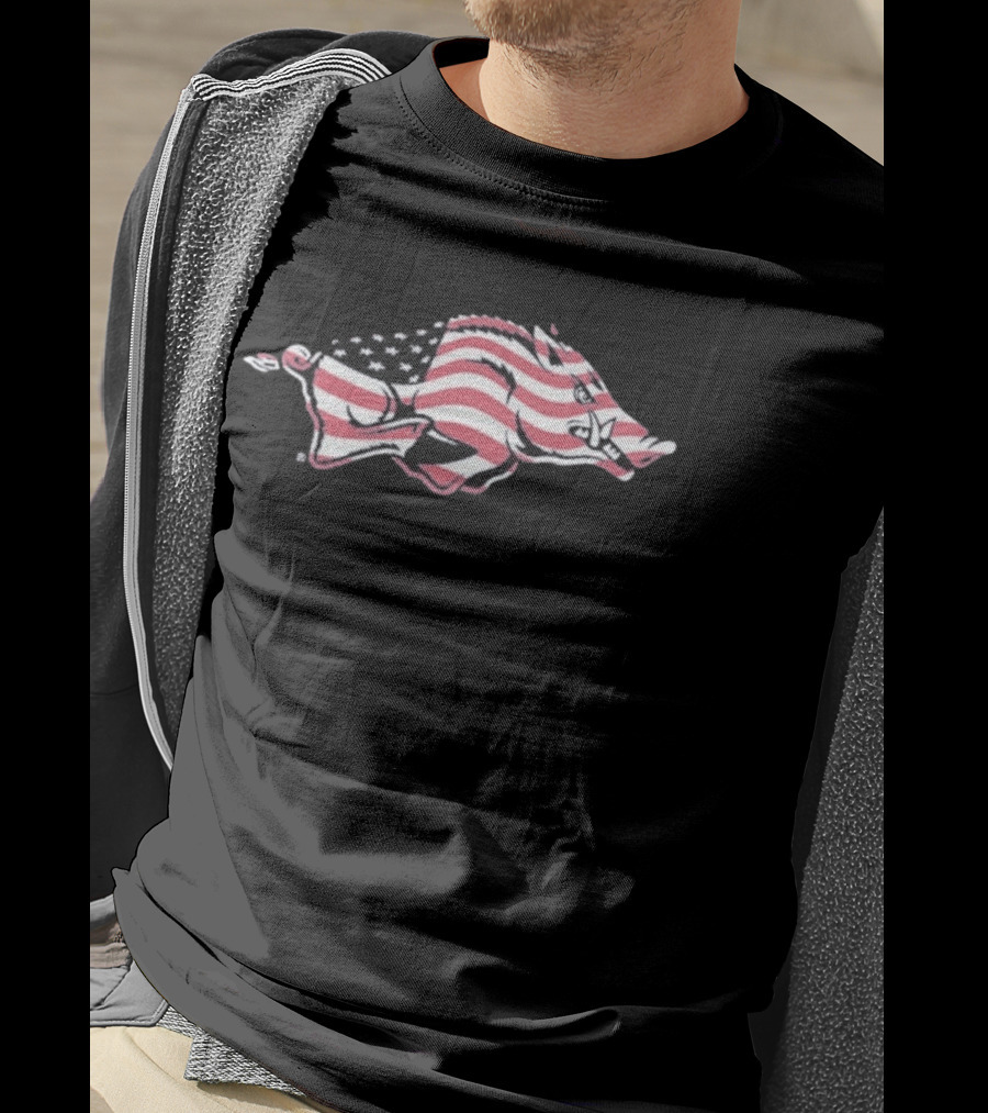 Arkansas Razorbacks USA Flag Hog T-Shirt