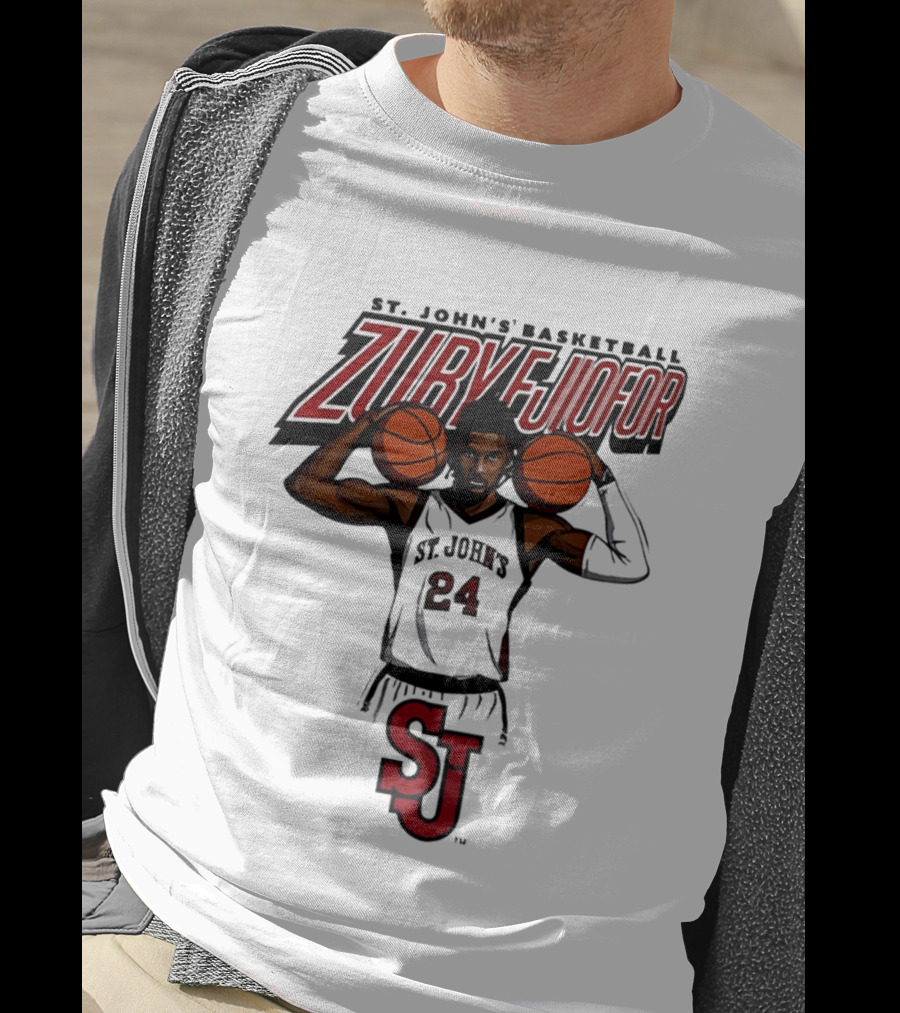 St. John's Basketball Zuby Ejiofor 24 Red Storm Pose SJ T-Shirt
