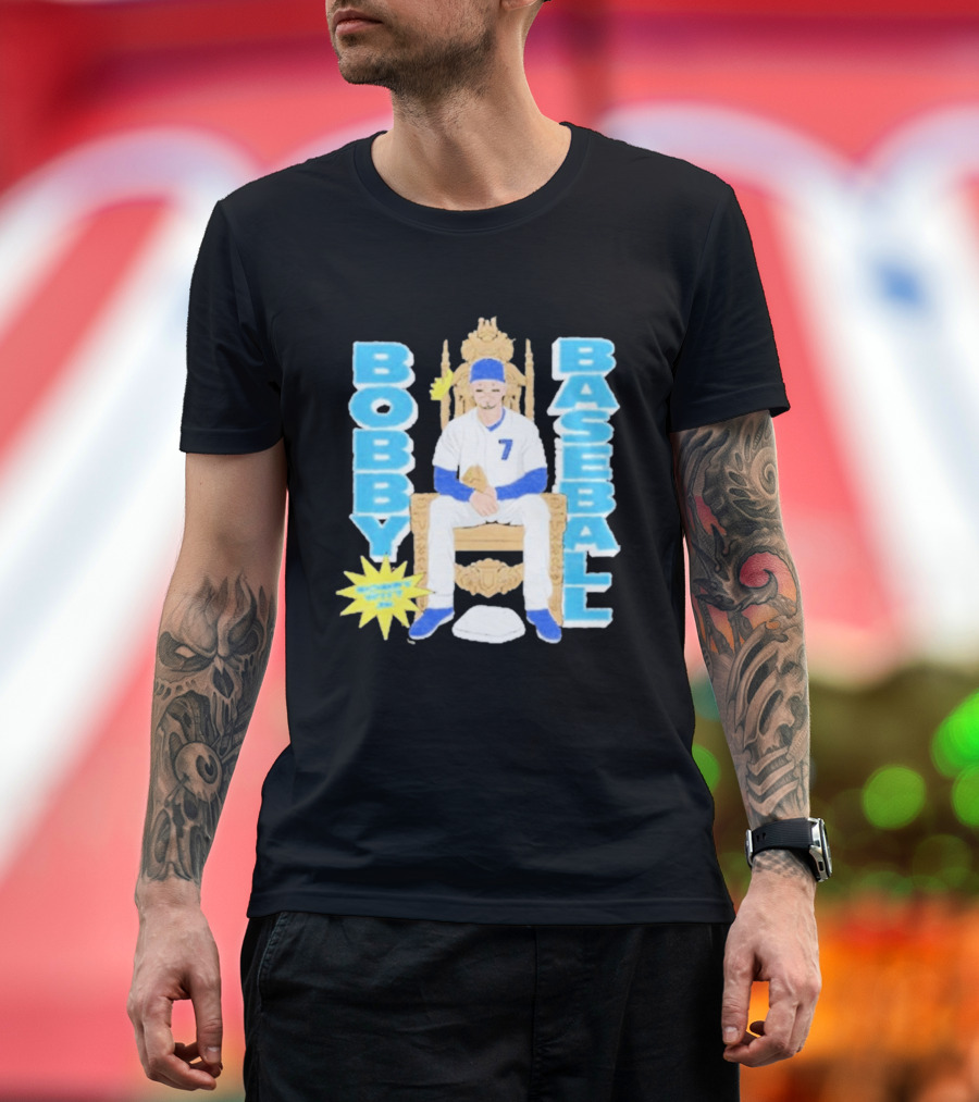 Bobby Baseball Throne Number 7 Blue Cap Batting Glove T-Shirt