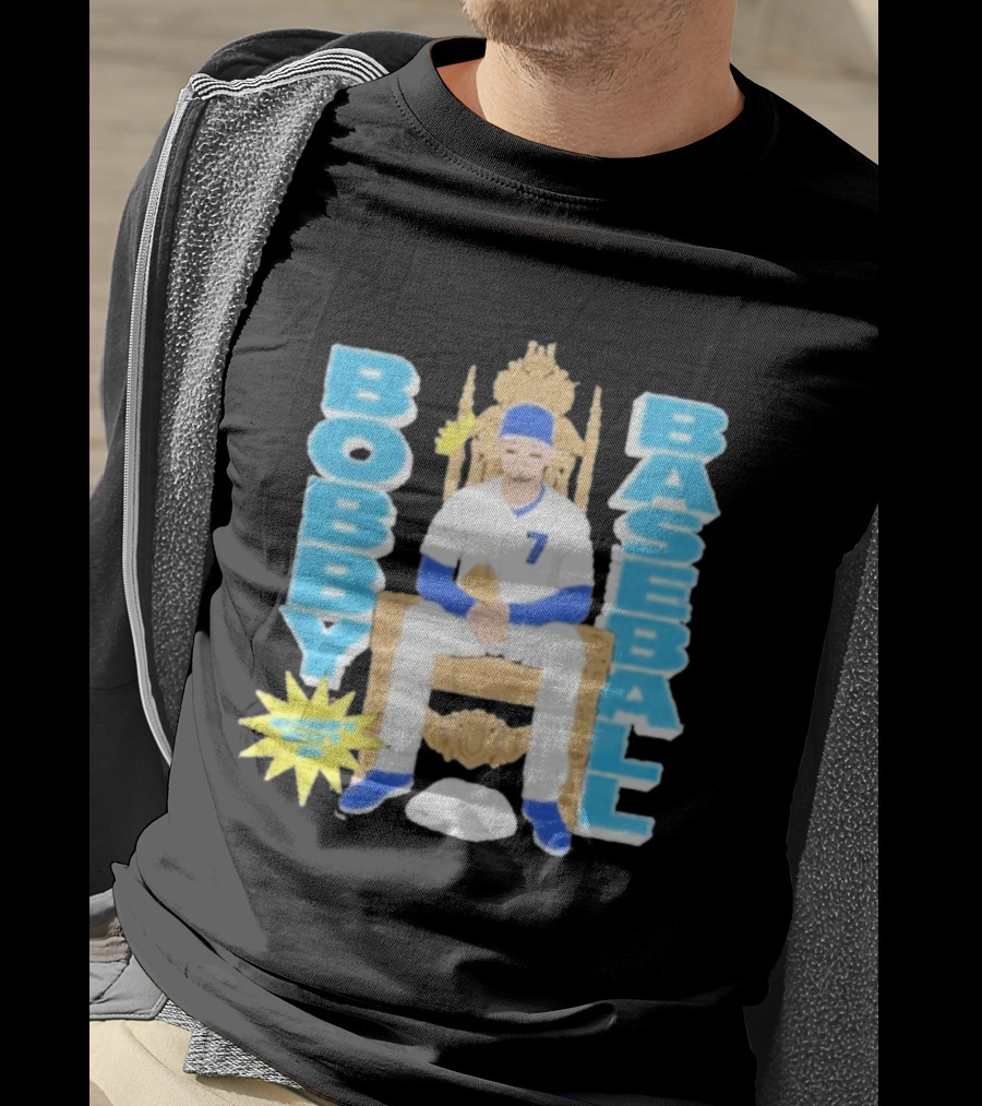 Bobby Baseball Throne Number 7 Blue Cap Batting Glove T-Shirt