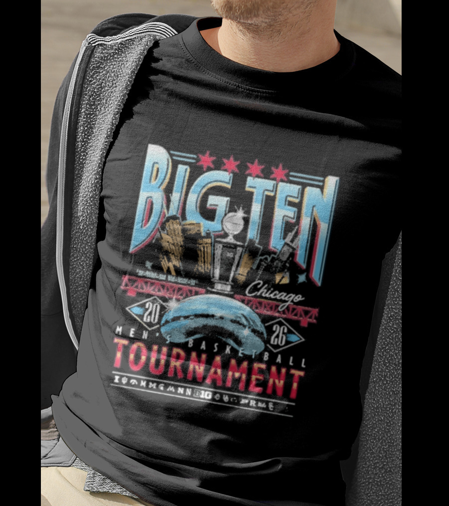 Big Ten Chicago 2026 Men's Basketball Tournament March Madness Skyline Stars T-Shirt