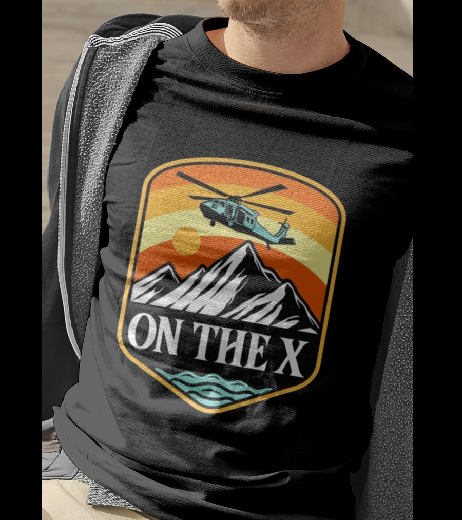 Otx Nation On The X Blackhawk Helicopter Mountain Sunset T-Shirt