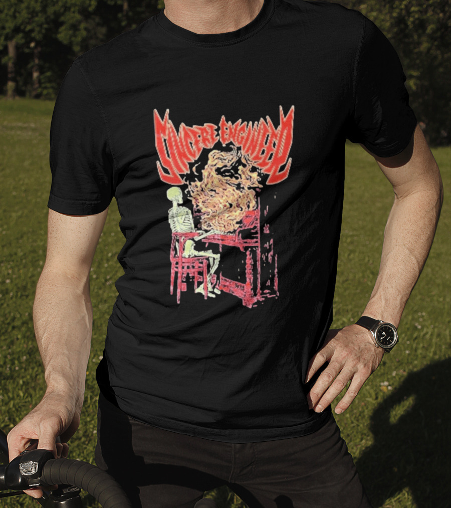 Sincere Engineer Skeleton With Flaming Piano T-Shirt