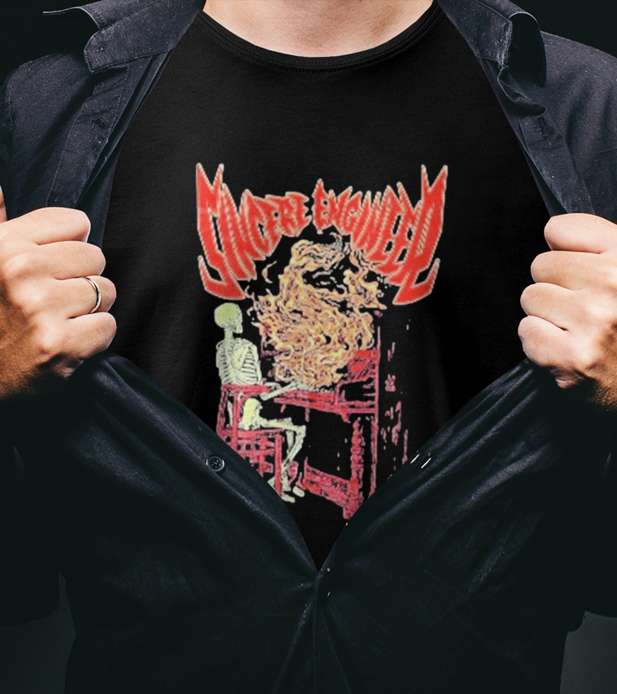 Sincere Engineer Skeleton With Flaming Piano T-Shirt