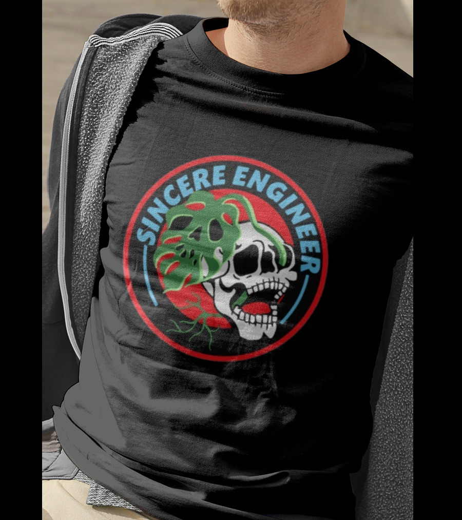 Sincere Engineer Skull Plant Circle T-Shirt