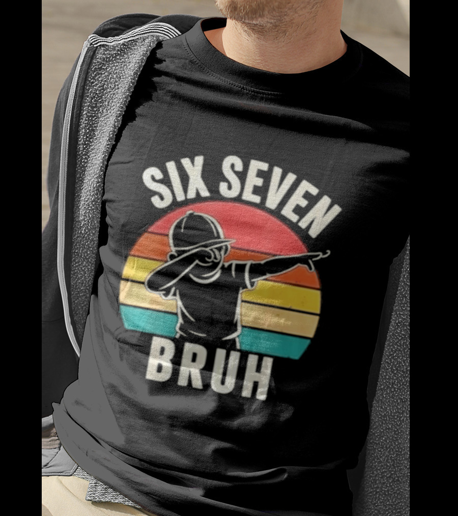 Six Seven Bruh Dabbing Retro Rainbow T-Shirt