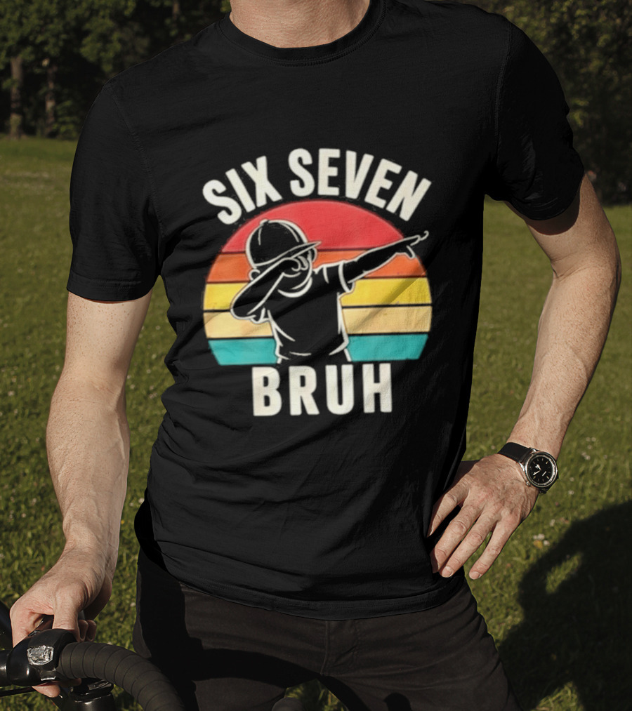 Six Seven Bruh Dabbing Retro Rainbow T-Shirt