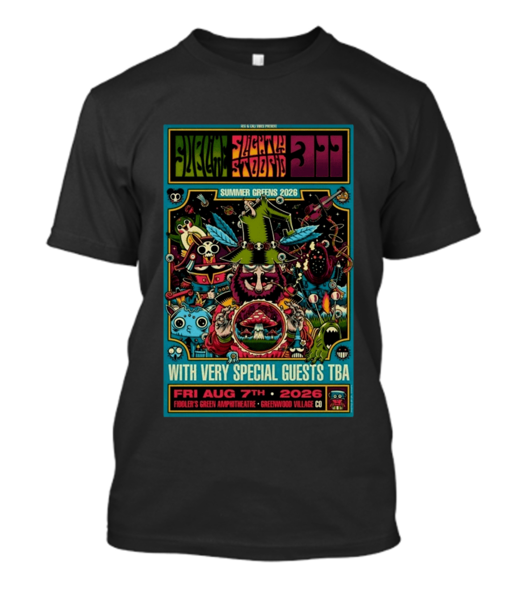 Sublime Slightly Stoopid 311 Summer Greens 2026 Fri Aug 7 Fiddler's Green Amphitheatre Greenwood Village CO With Very Special Guests TBA T-Shirt
