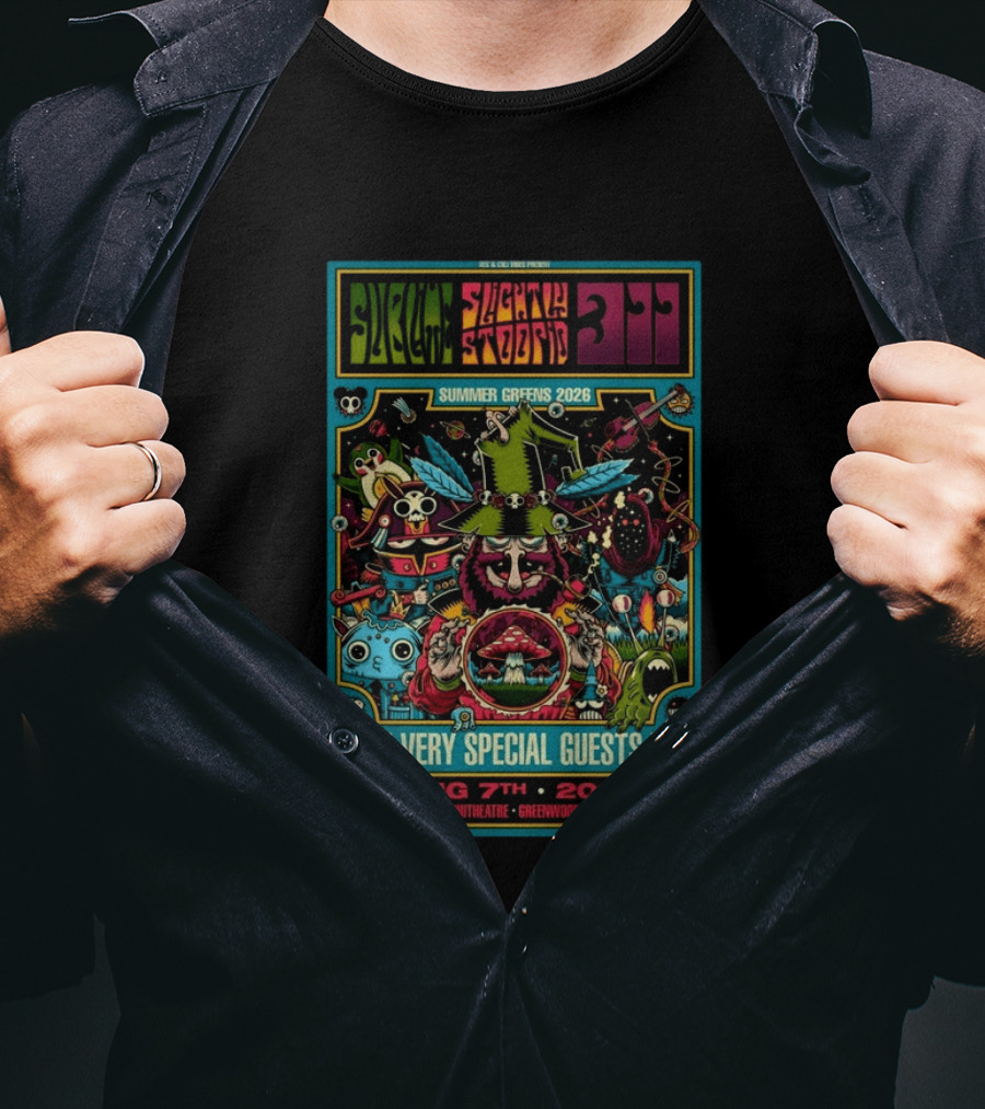 Sublime Slightly Stoopid 311 Summer Greens 2026 Fri Aug 7 Fiddler's Green Amphitheatre Greenwood Village CO With Very Special Guests TBA T-Shirt