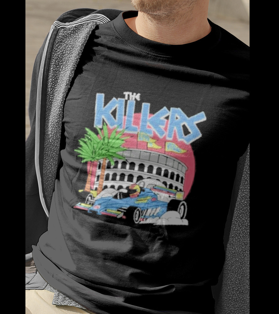 The Killers Hot Fuss Palm Trees Race Car Stadium Scene T-Shirt