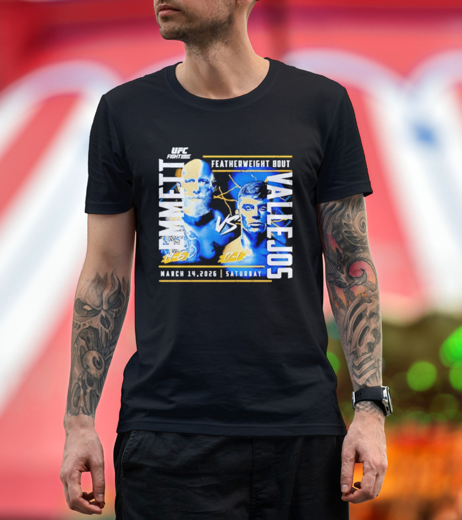 UFC Fight Night 2026 Featherweight Bout Emmett Vs Vallejos March 14 Saturday T-Shirt