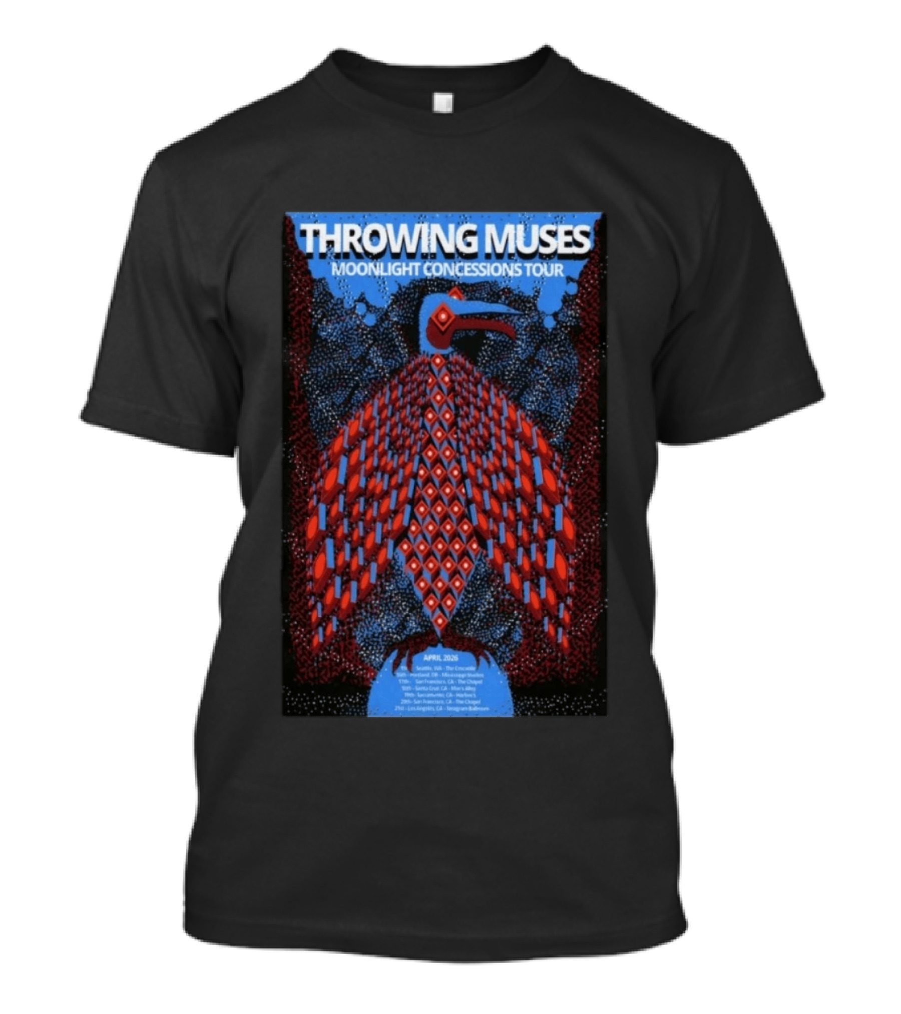 Throwing Muses Moonlight Concessions Tour April 2026 Bird T-Shirt