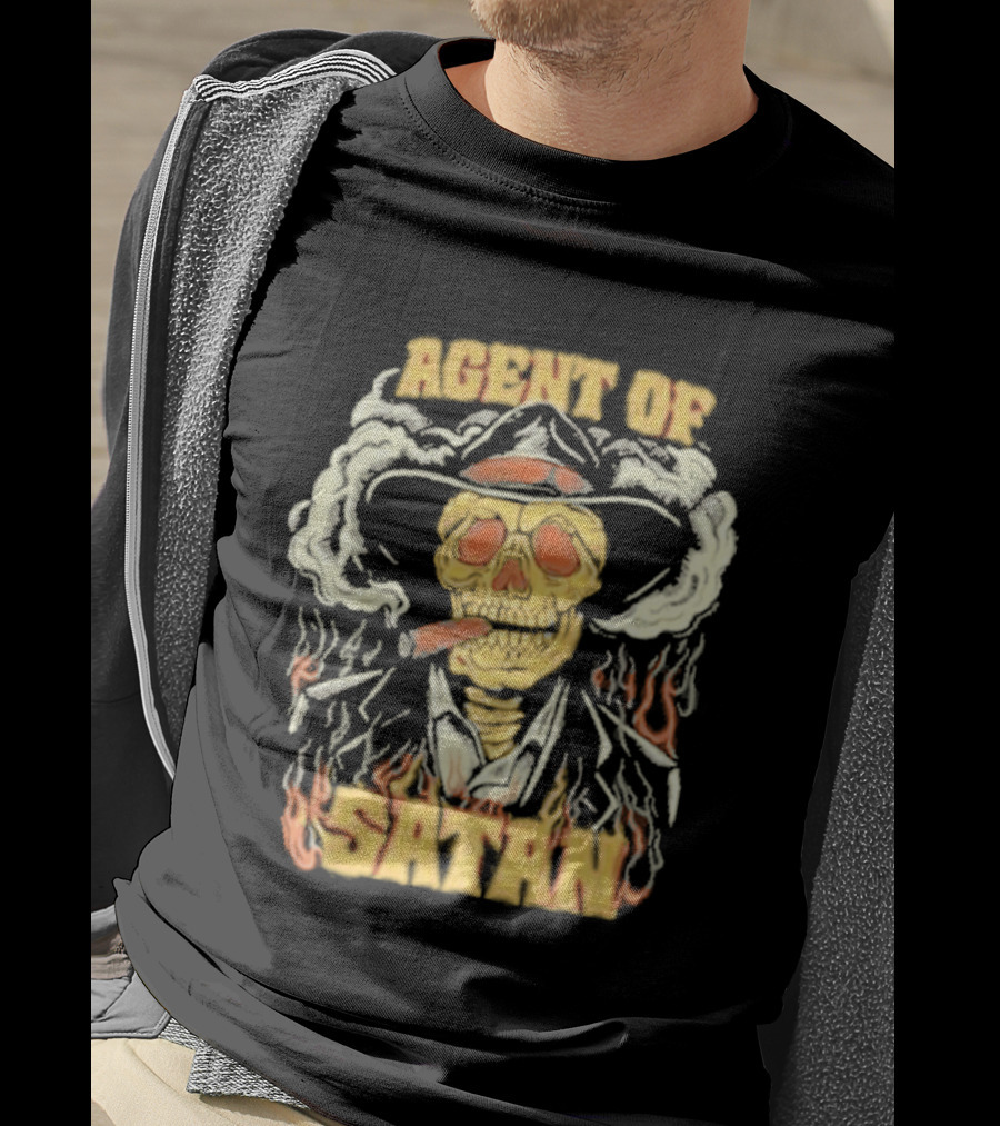 Agent Of Satan Flaming Skull With Cigar T-Shirt