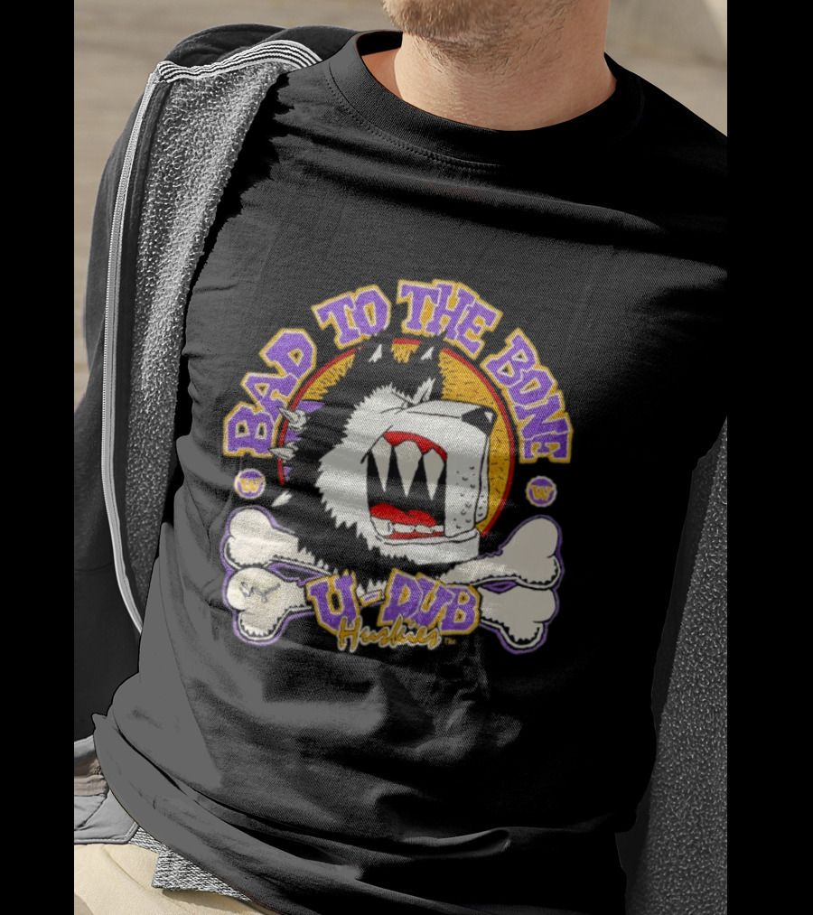 Bad To The Bone U Dub Washington Huskies Dog Bones 1991 T-Shirt