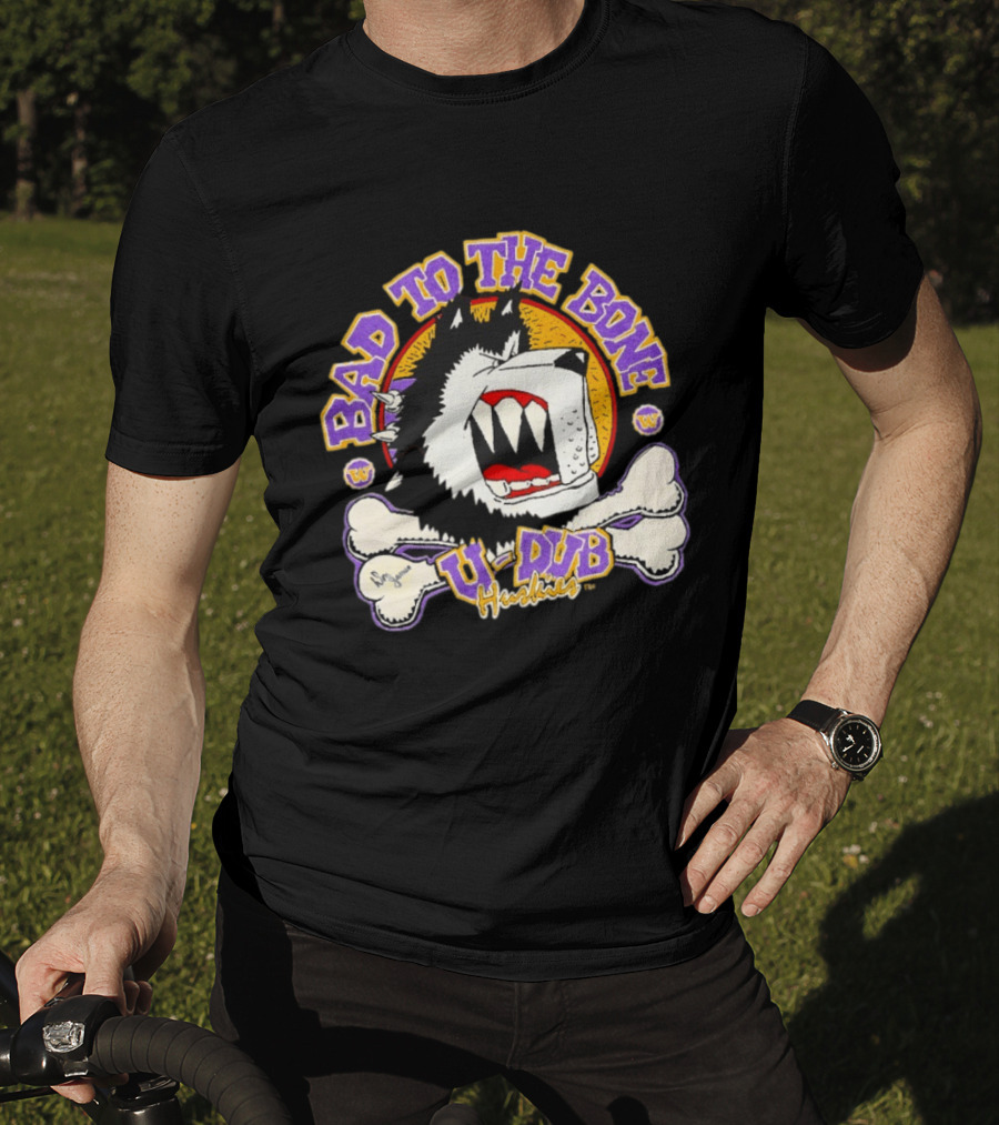 Bad To The Bone U Dub Washington Huskies Dog Bones 1991 T-Shirt