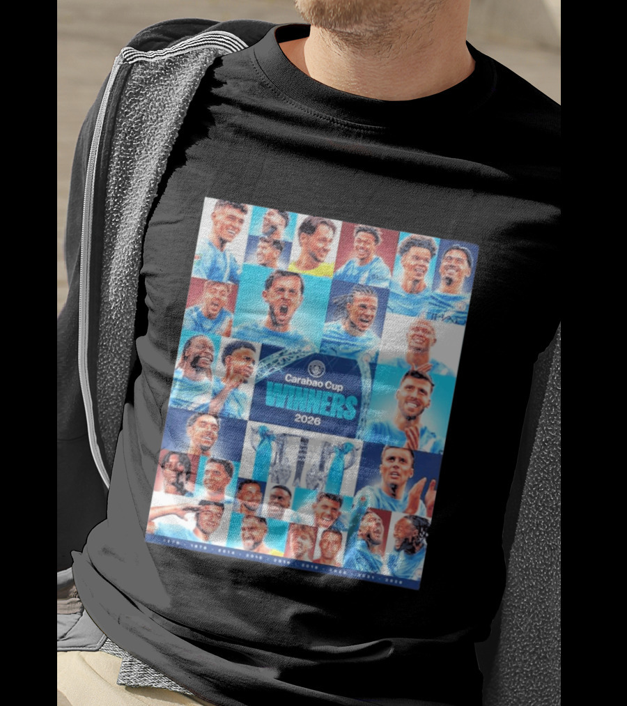 Manchester City 2026 Carabao Cup Winners Members Photo Collage T-Shirt