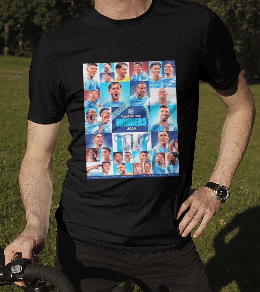 Manchester City 2026 Carabao Cup Winners Members Photo Collage T-Shirt