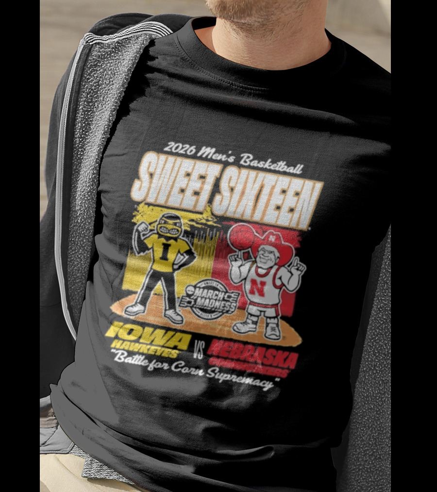 2026 NCAA Men's Basketball Sweet Sixteen Iowa Hawkeyes Vs Nebraska Cornhuskers Battle For Corn Supremacy T-Shirt