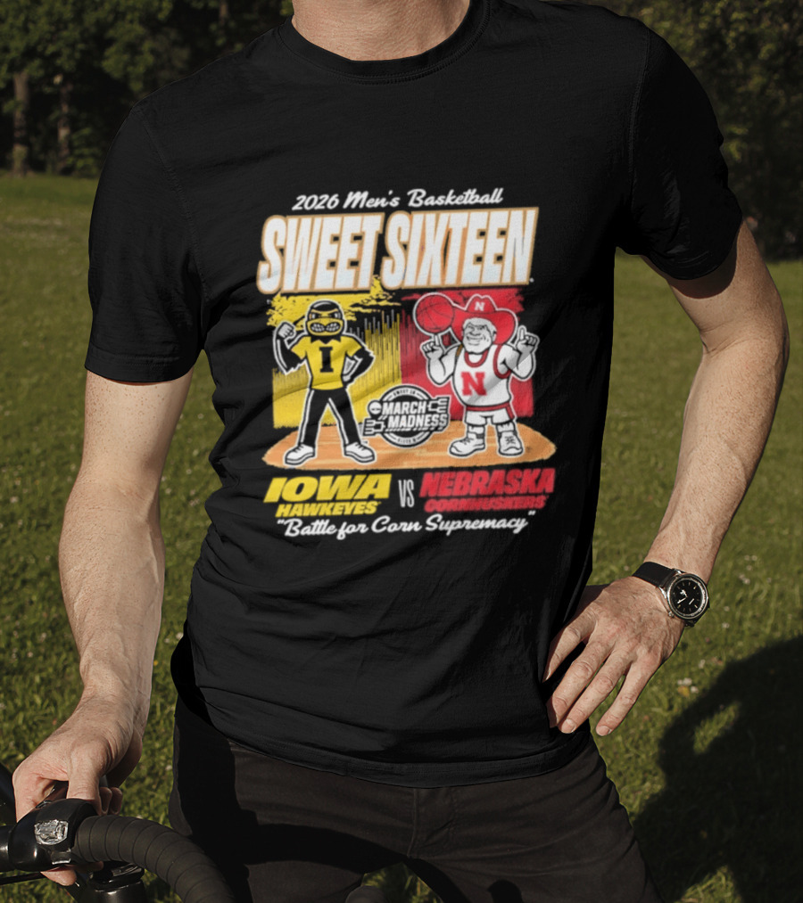 2026 NCAA Men's Basketball Sweet Sixteen Iowa Hawkeyes Vs Nebraska Cornhuskers Battle For Corn Supremacy T-Shirt