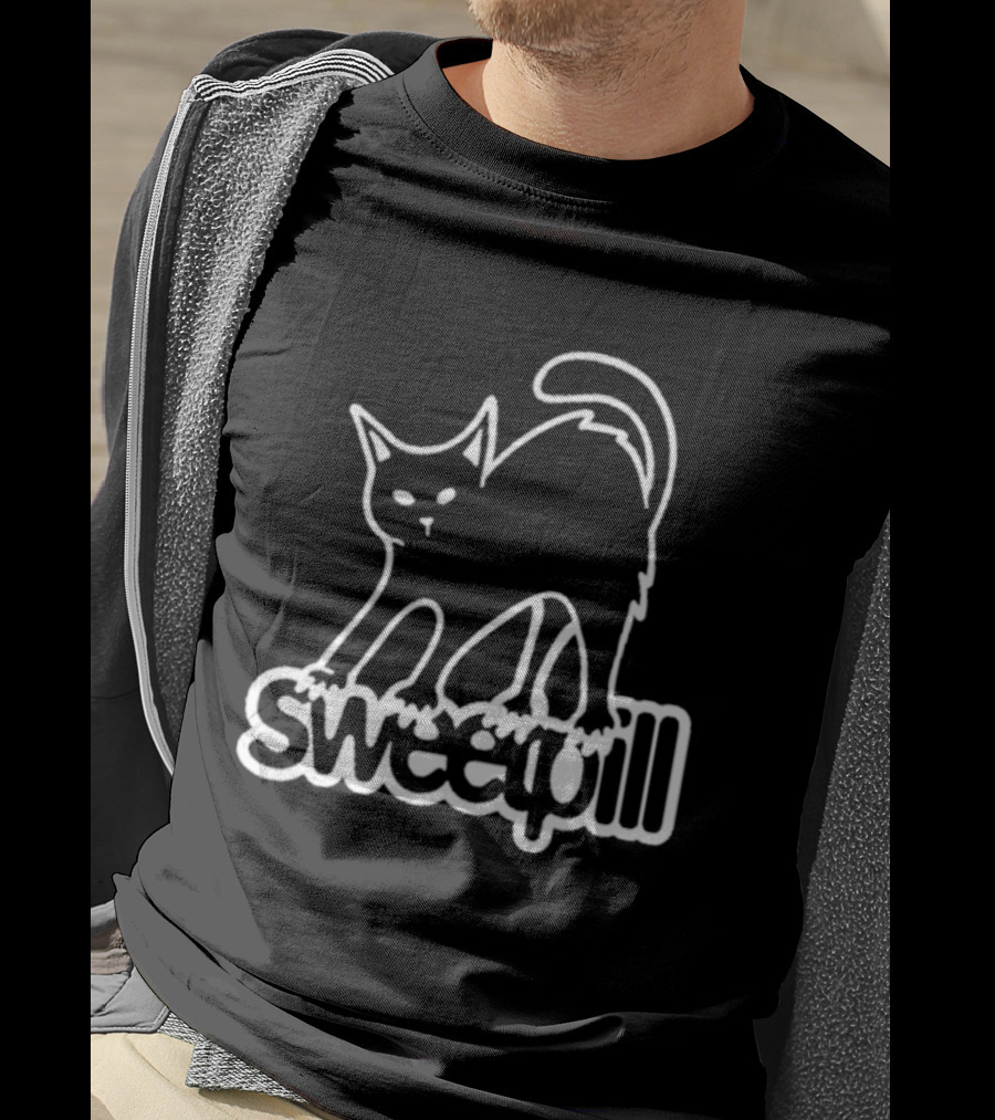 Sweet Pill Stretching Kitty Graphic Cat T-Shirt