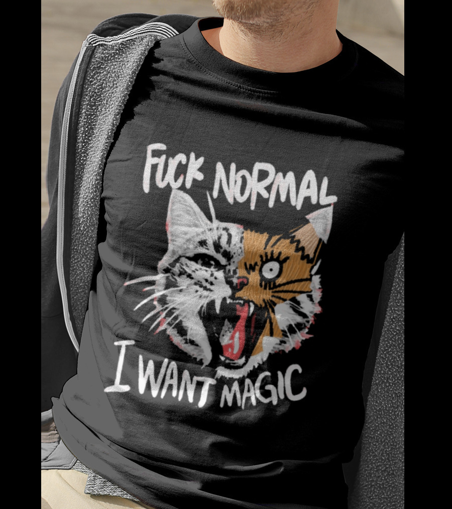 Fuck Normal I Want Magic Cat Cartoon T-Shirt