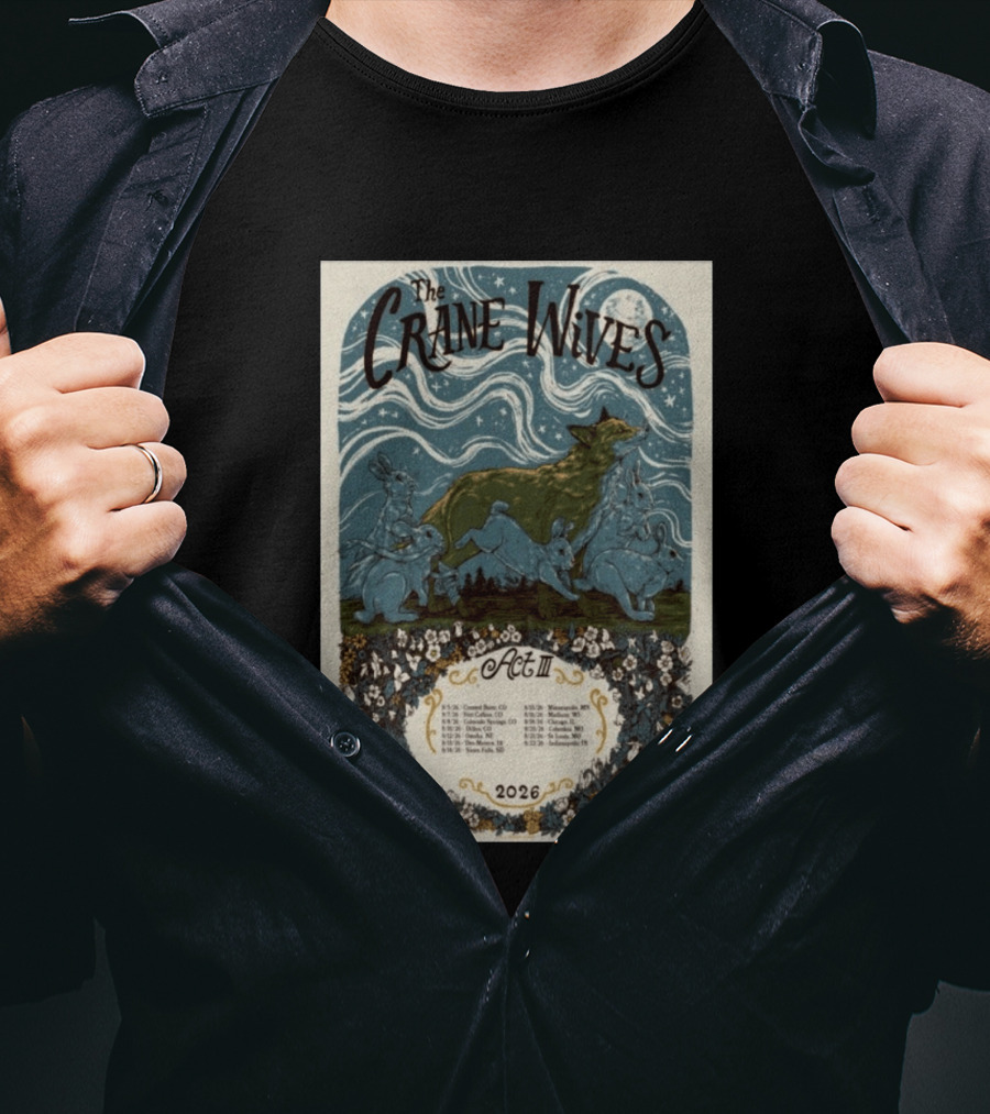 The Crane Wives Act III Concert Tour August 2026 Moonlit Forest Animals T-Shirt