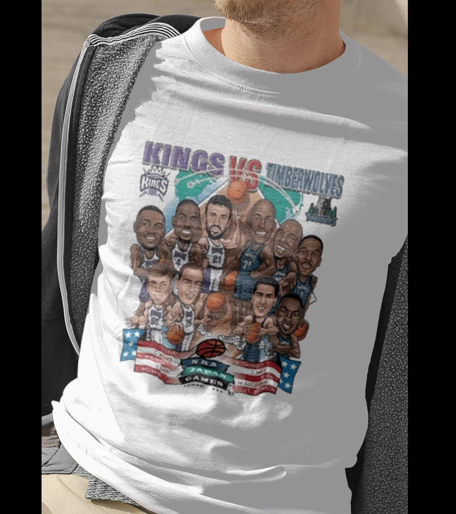 Kings Vs Timberwolves NBA Japan Games Tokyo 1999 Player Caricatures Basketball Showdown T-Shirt