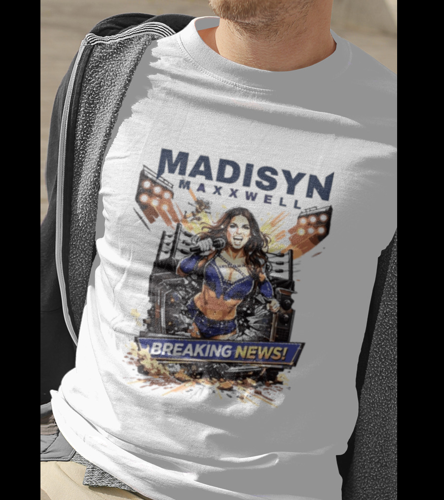 Madisyn Maxxwell Breaking News Dynamic Character Artwork Explosion T-Shirt