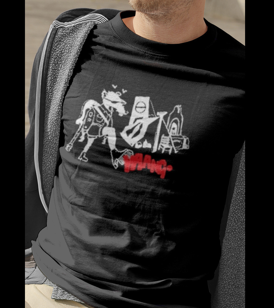Yaang Johnny Long Legs Sketch Red Text And Abstract Figures T-Shirt