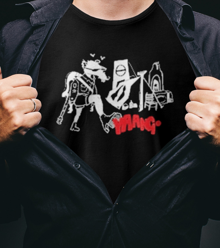 Yaang Johnny Long Legs Sketch Red Text And Abstract Figures T-Shirt
