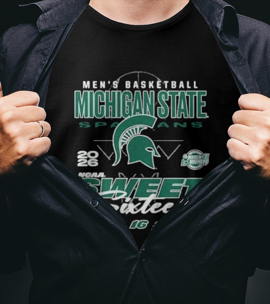 Michigan State Spartans Men's Basketball 2026 March Madness Sweet Sixteen 32 16 8 4 T-Shirt
