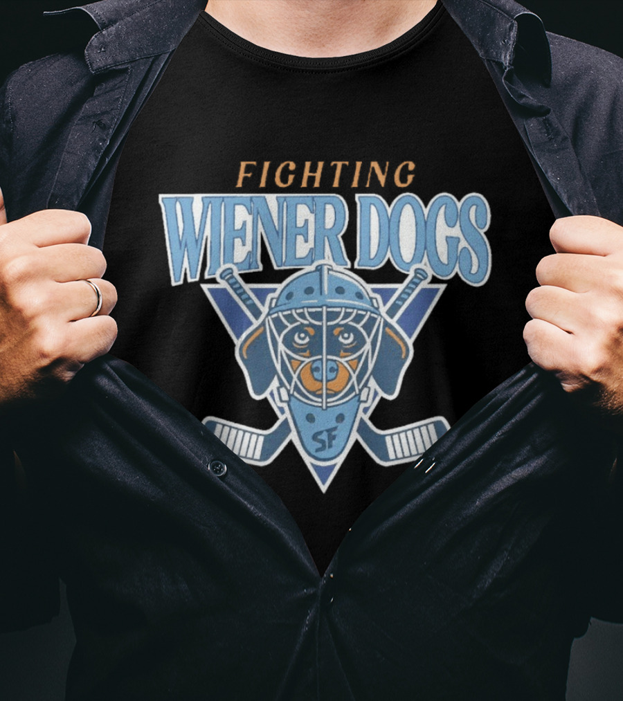 Fighting Wiener Dogs Hockey Mask SF Crossed Sticks T-Shirt