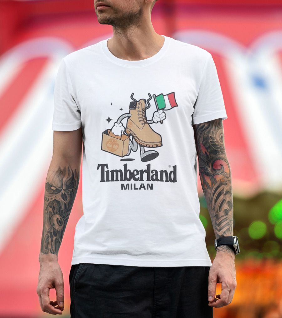 All Gender Timberland Boot Shopping with Italian Flag in Milan T-Shirt