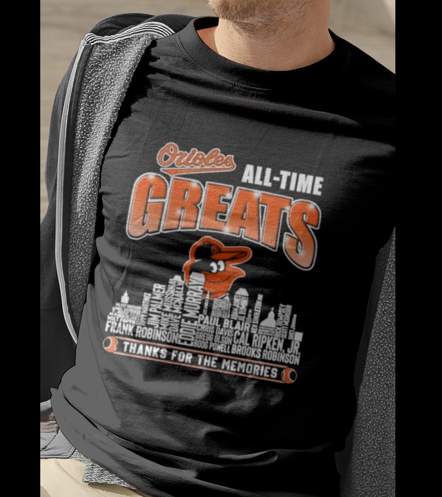 Orioles All Time Greats Thank You For The Memories City Skyline T-Shirt